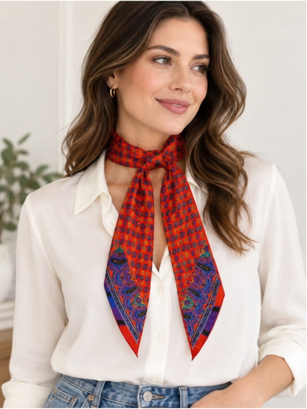 Retro Red Paisley Neck Scarf - Women Accessories Boho Festival Handbag